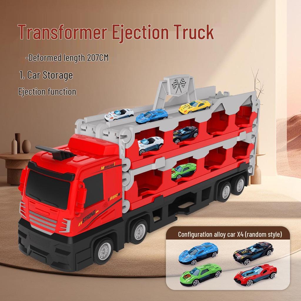 Transforming Toy Truck with Storage and Track, Ejects Small Alloy Cars - Ideal Gift for Kids