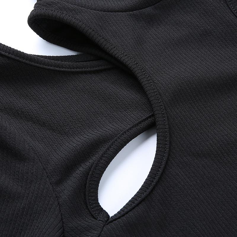 Y2K Hollow Off Shoulder Bottom Γυναικείο κοντό μπλουζάκι με ανοιχτό αφαλό Slim Fit Fake Two Piece Top