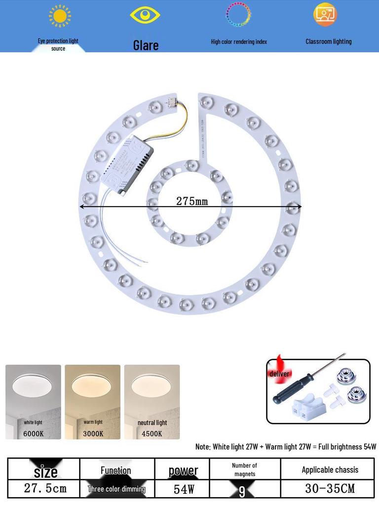 Ceiling LED Light Replacement Panel with Tricolor Changing Beads for Living Rooms