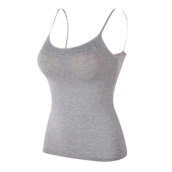 Dames Camisole Tanktop met Ingebouwde BH Spaghettibandjes Ronde Hals Gewatteerd Basic Cami Shirt Zomer Casual Mouwloos Trainings Topje