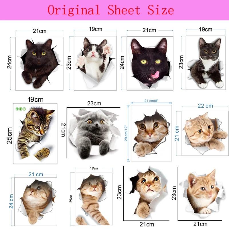 5PCS Cute Cats and Dogs Pet Animals Wall Art Stickers Vivid 3D Holes Interesting Cat and Dog Toilet Stickers DIY Home Decoration