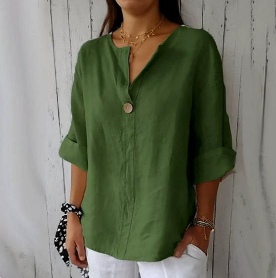 2026 European & American Summer Women's V-Neck Cotton Linen Loose T-Shirt