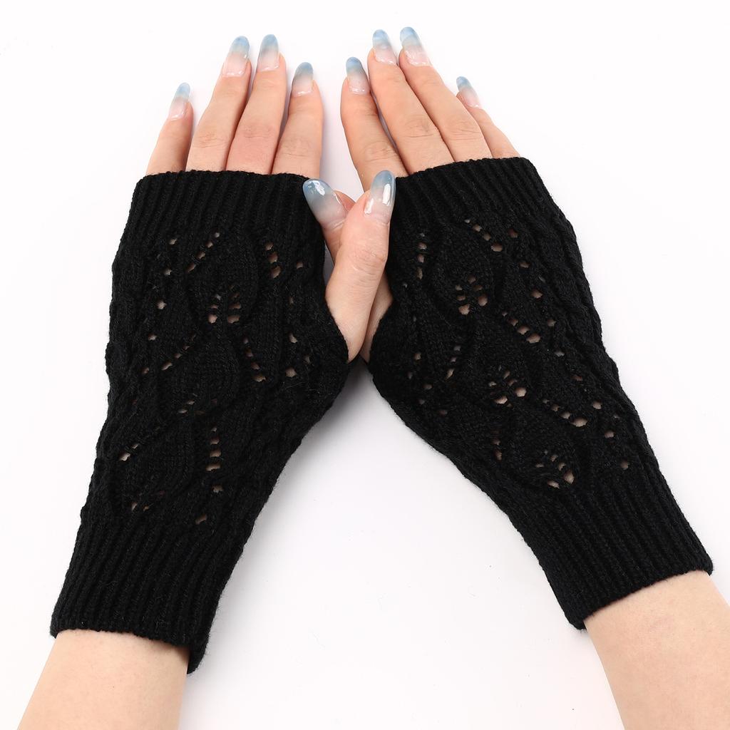 Kurze hohle Blatthandschuhe Neue Herbst- und Winterstrick-Fingerlose Wollstulpen für Damen und Herren Warme Armstulpen