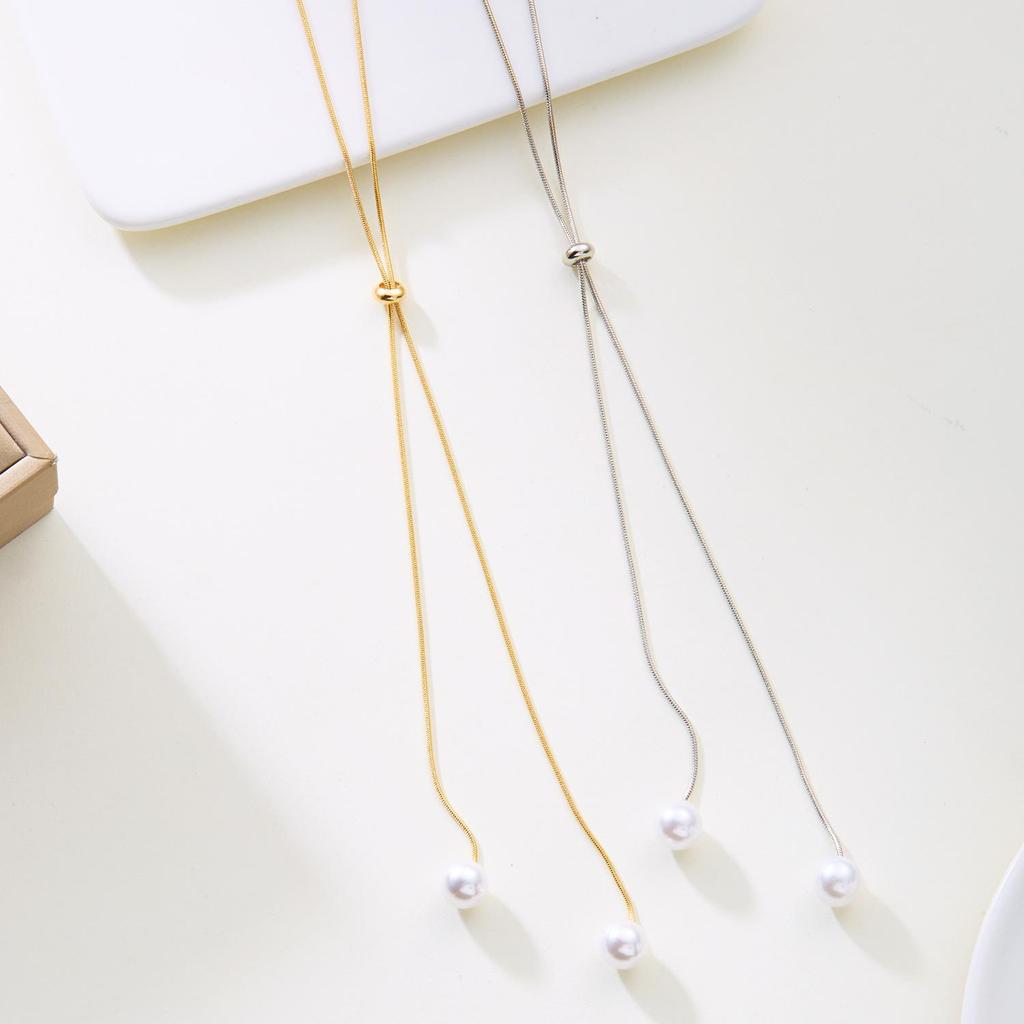 Halskette mit langen Quasten und Perlen im koreanischen Stil mit verstellbarer Schlüsselbeinkette