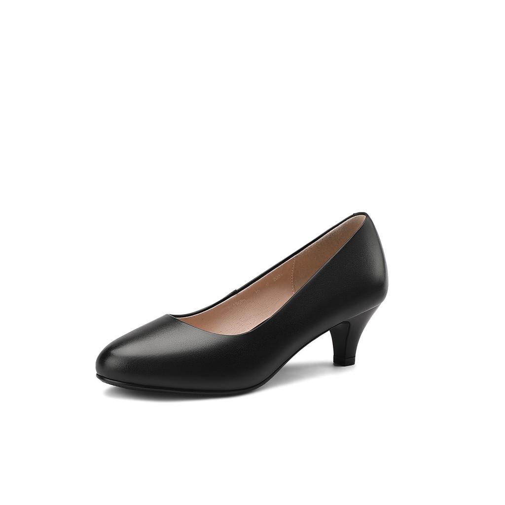 Cowhide Large-size High Heels Are Not Tired of Feet, Professional Work Shoes, Black Round Head, Light Mouth, Thin Heels, Single Shoes for Women