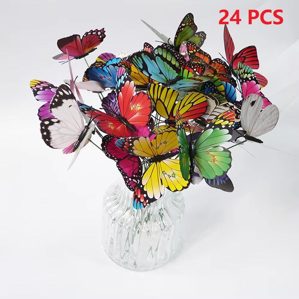 

50pcs Butterfly Stakes Colorful Simulation Butterfly Outdoor Garden Yard Plant Flower Pot Spring Garden Decoration 25*4cm