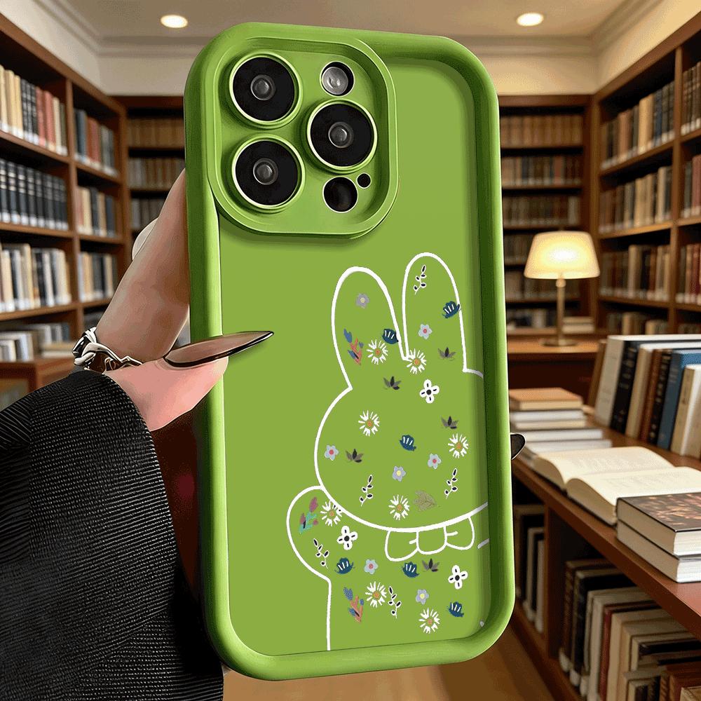 Floral Filled Bunny Outline Soft TPU Phone Case for iPhone 17 16 15 14 13 12 11 Pro Max Plus Shockproof Anti-Slip Cover