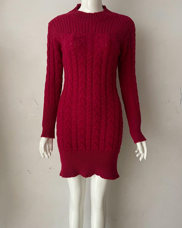 2025 Trendy Fashion Knitted Sweater Dress - Round Neck Long Sleeve