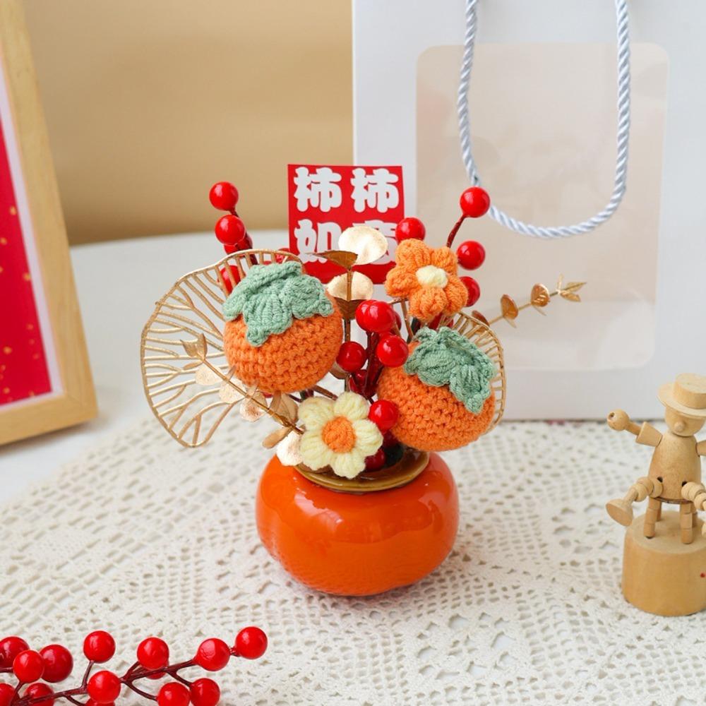 

Knitted Flower Feng Shui Bonsai Chinese New Year Decoration Luck Wealth Potted Home A