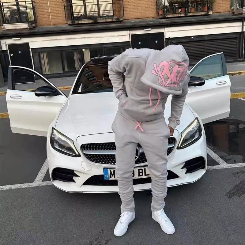 Unisex Oversized Hooded Sweatshirt Jogger Pants Set With 3D Puff Print Cotton Blend Streetwear