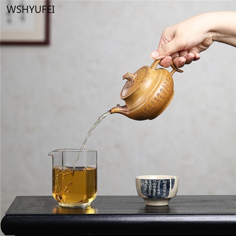 290ml Teapot Yixing Purple Clay Pot Hand Carved Teapots for High-temperature Firewood Burning In Raw Ore Chinese Style Tea Pot