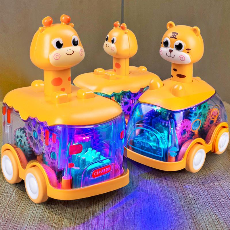 Small Tiger Deer Light Up Pressing Gear Toy Car For Kids Boys Girls Night Market Gift