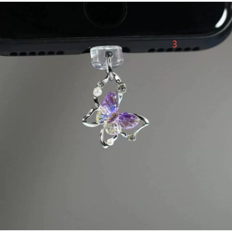 

Strass butterfly dust plug charm beauty bright pearl butterfly type C dust plug for women fashion phone accessories Iphone 8-14