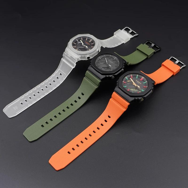 Eik Gummireim For Casio G-Shock GA-2100 GM-2100 Hurtigutløser TPU Resin Herre Sport Dykkerklokkereim Armbånd Tilbehør 16mm