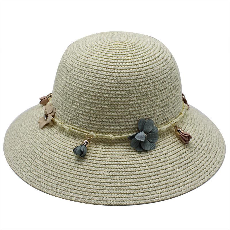 Flower Straw Hat Women'S Summer Small Fresh Beach Hat Parent-Child Hat Foldable Sun Hat Outdoor Bucket Hat