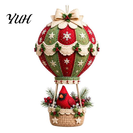 Festive Mantel Decoration Making Christmas Hot Air Balloon DIY Kit, 3D Felt Hanging Ornament Sewing Santa Creative Fabric Stitching Projects