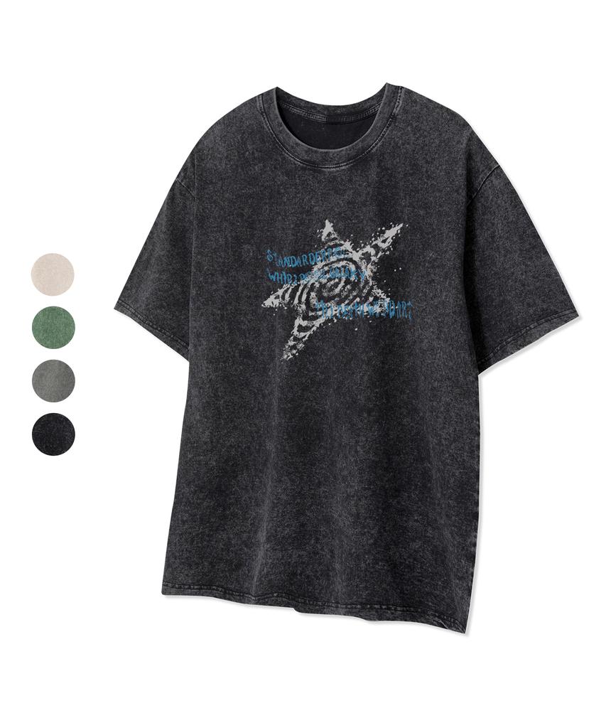 STANDARDERROR 87-Stan332 Galaxy Glitch Star Crack Pigment Short Sleeve T-Shirt (4 Colors)