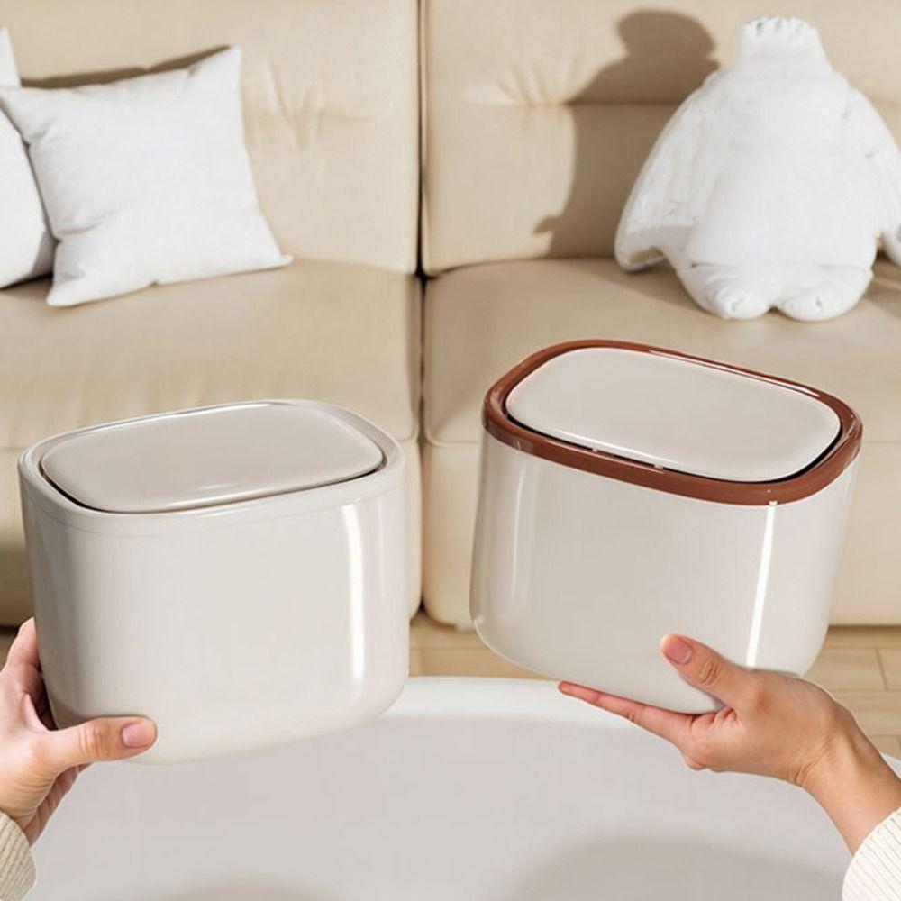 Sealed Desktop Trash Bin Household Press Storage Case Mini Paper Basket  Living Room