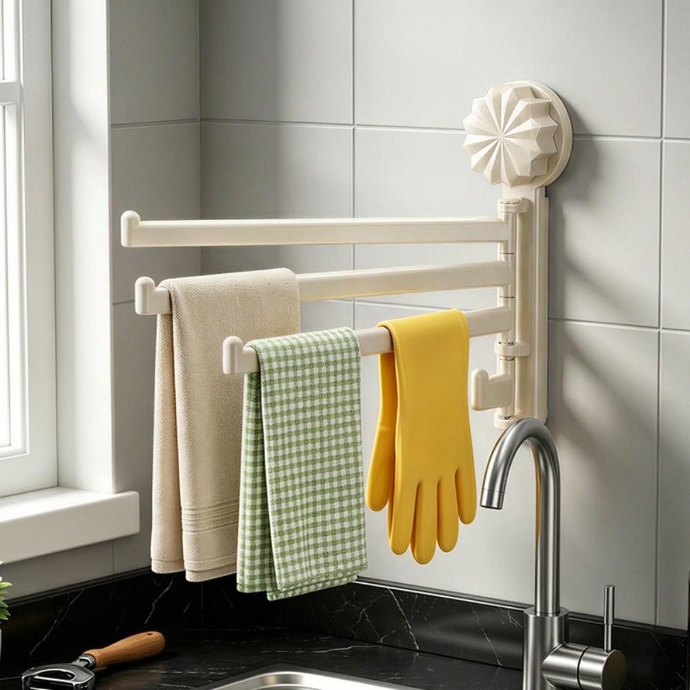 3-Bar Towel Rack Suction Cup Rotating Towel Hanger Bath Towel Rack for Kitchen&Bathroom
