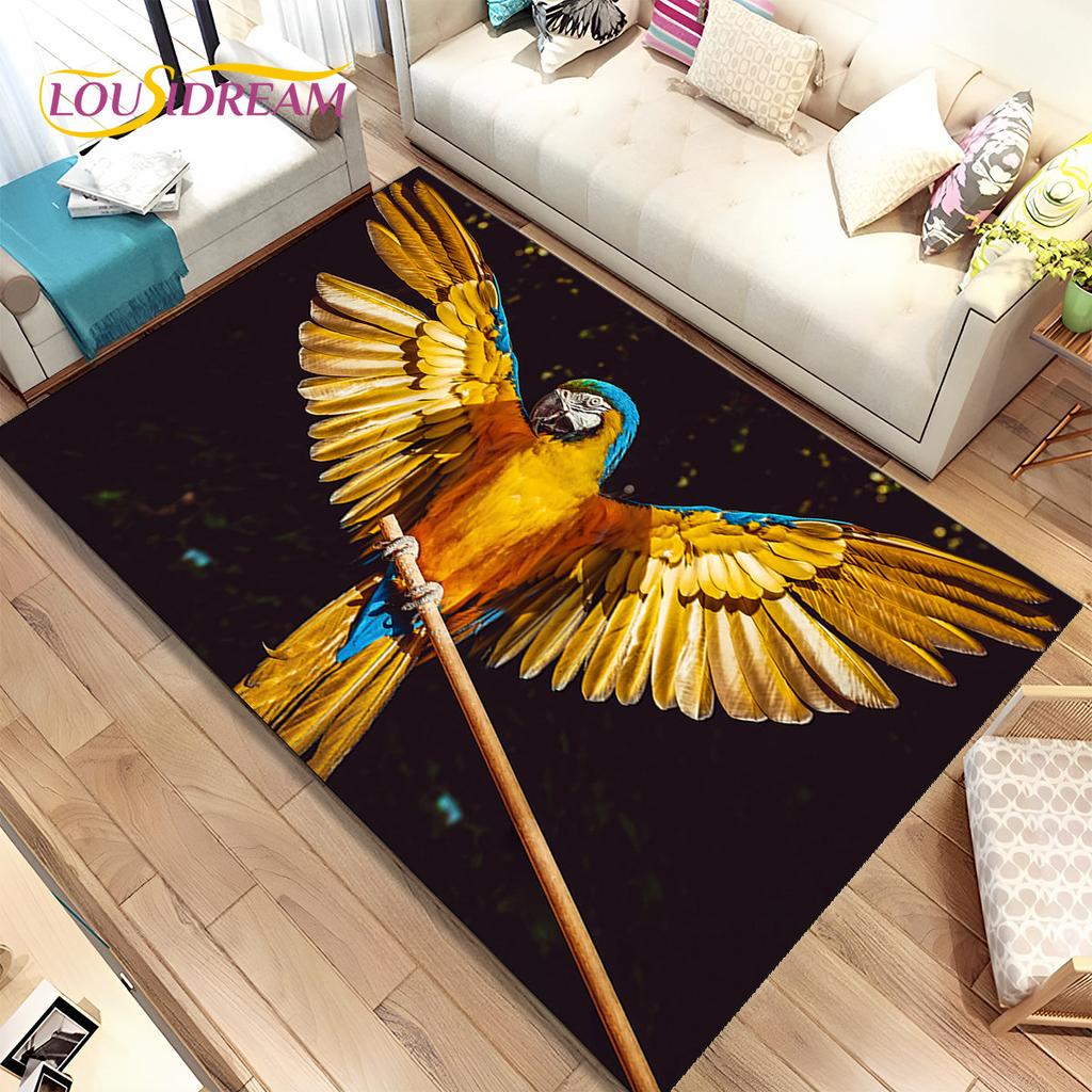 Teppich mit bunten Papageien, Aras und Vögeln, Teppich für Zuhause, Wohnzimmer, Schlafzimmer, Sofa, Fußmatte, Küchendekoration, rutschfeste Bodenmatte für Kinder