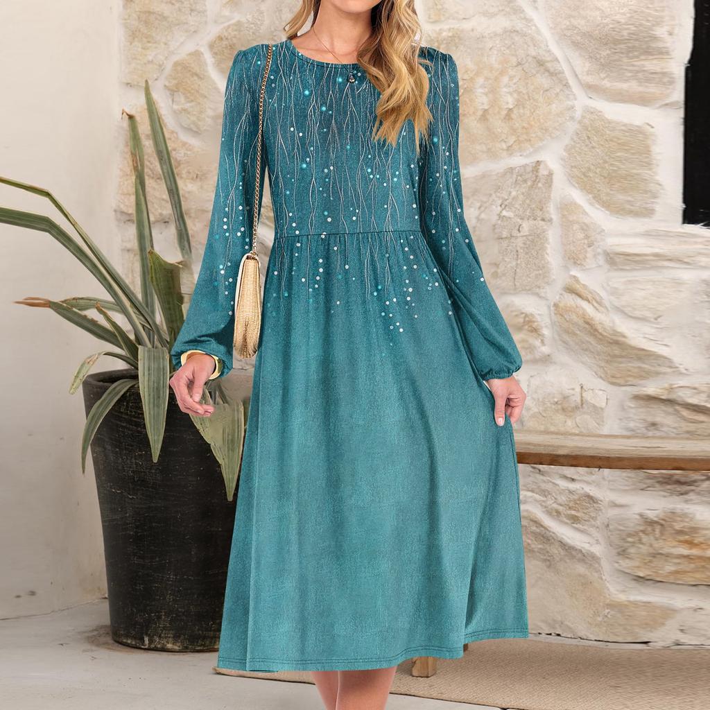 Women's Fashionable Loose Retro Printed Round-neck Dress