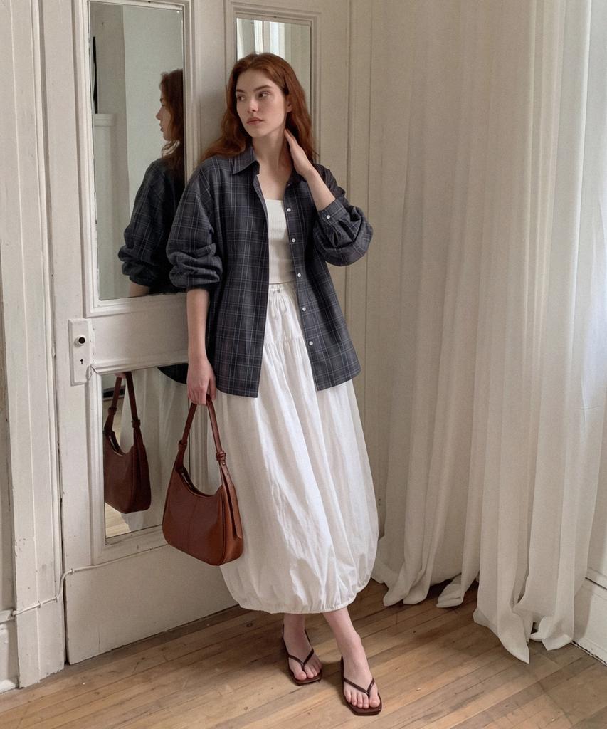 Seutaetigbeullum Volume Banding Long Skirt (White)