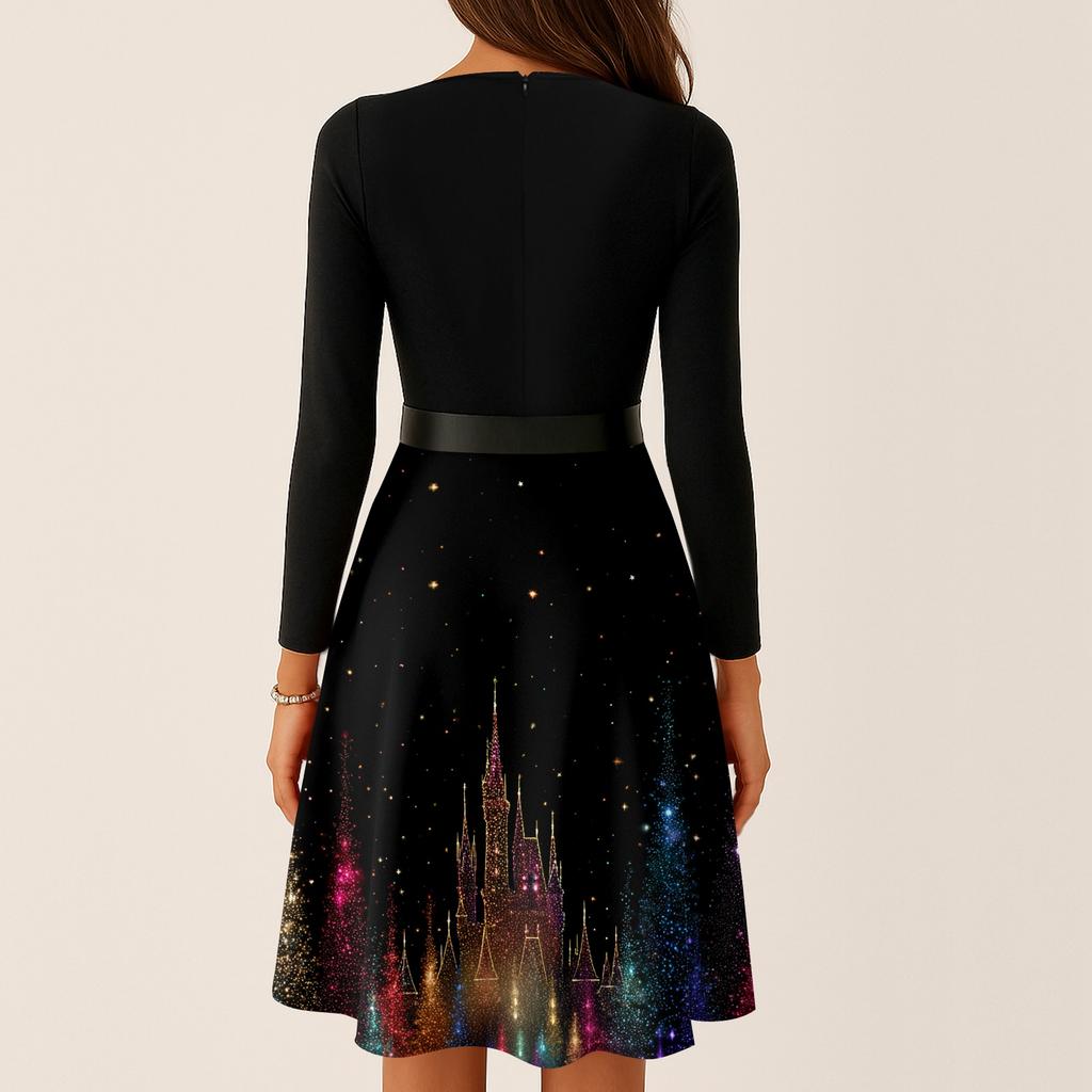 Women's Casual Fashion Round Neck Long Sleeve Christmas Printed Party Vintage Long Dresses