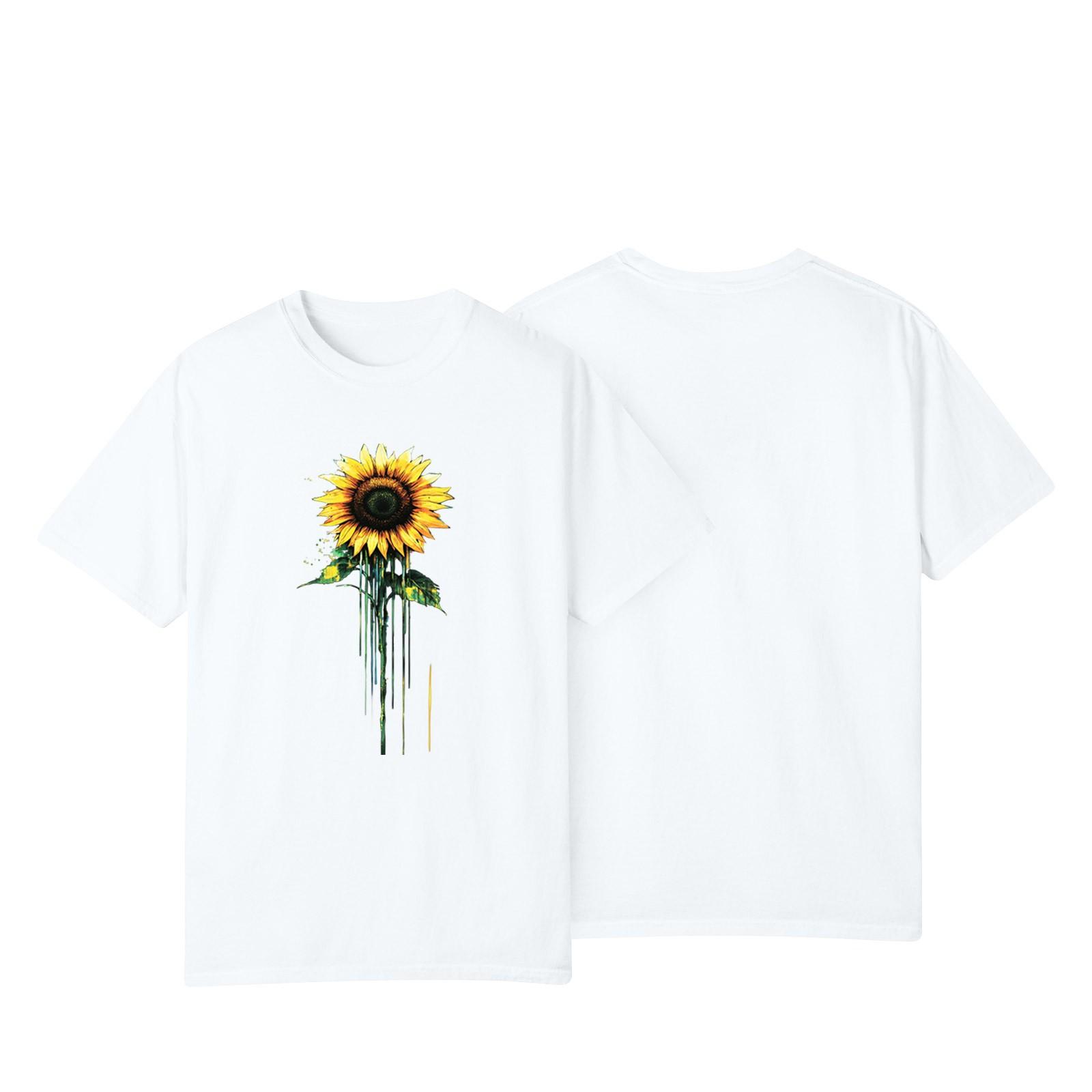 

Women s Casual Sunflower Print Street Slim Fit Short Sleeve T-Shirt Top XL білий