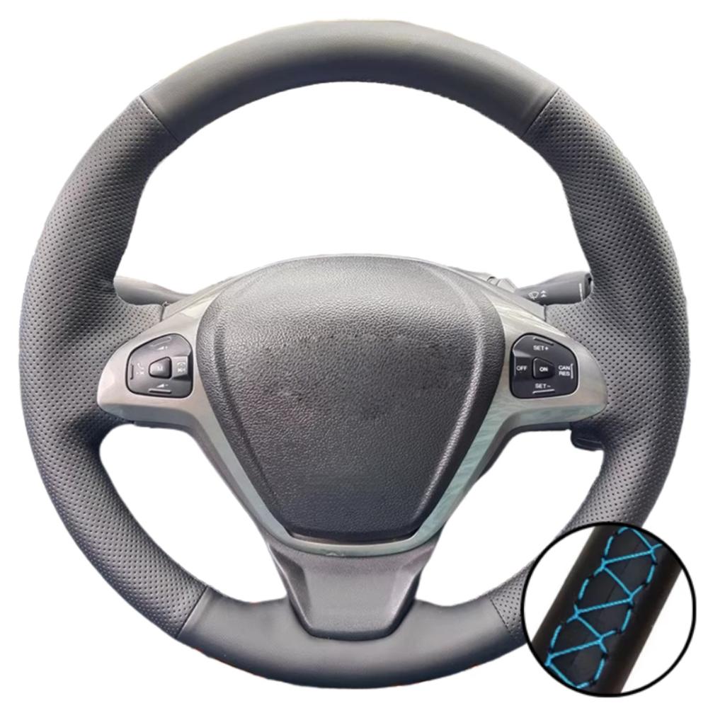 Car Accessories Hand Stitched Black Perforated Artificial Leather 2008-2017 Steering Wheel Cover For Ford EcoSport Fiesta