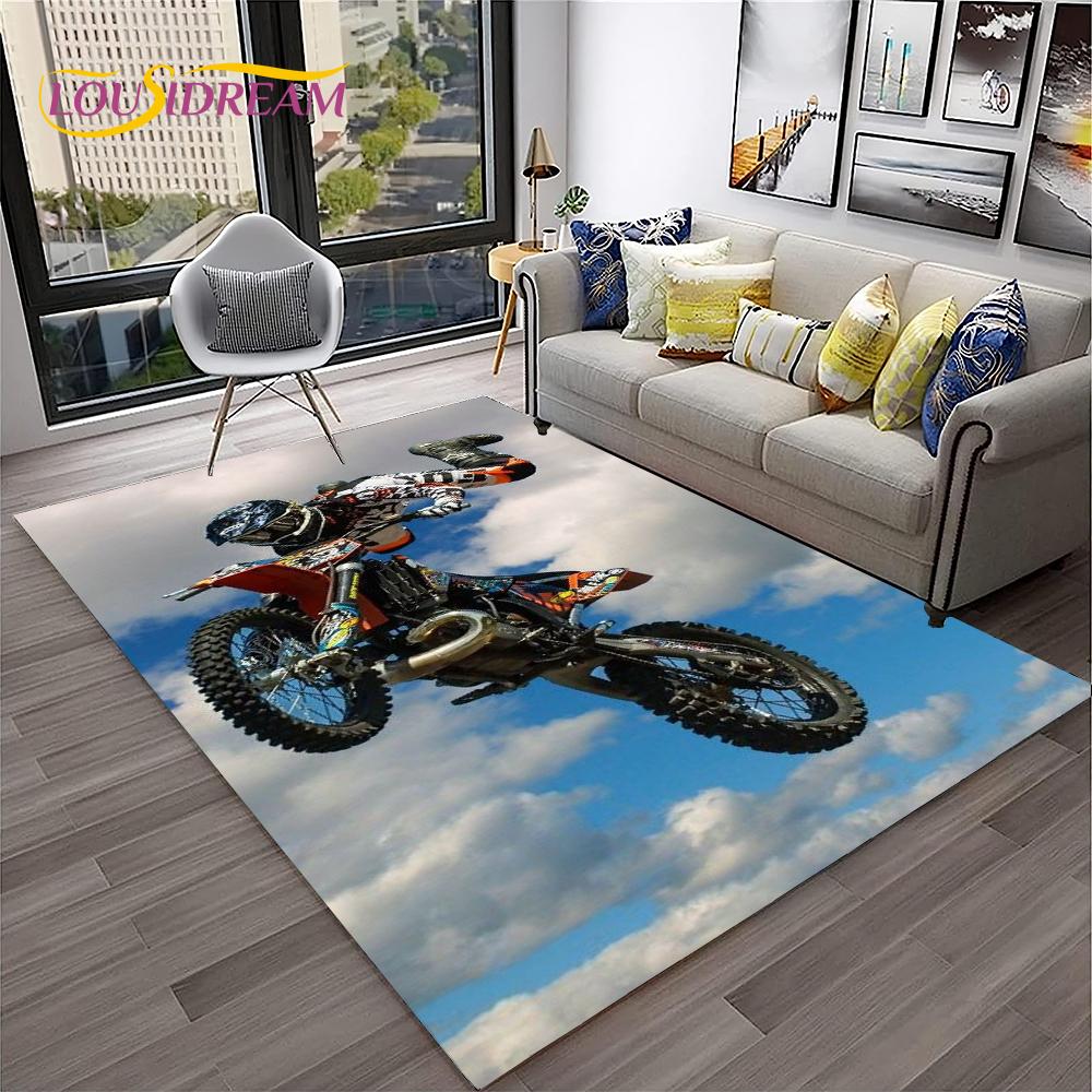 Racing Moto Off Road Motorcycle Carpet Rug for Home Living Room Bedroom Sofa Doormat Decor,Kid Play Area Rug Non-slip Floor Mat