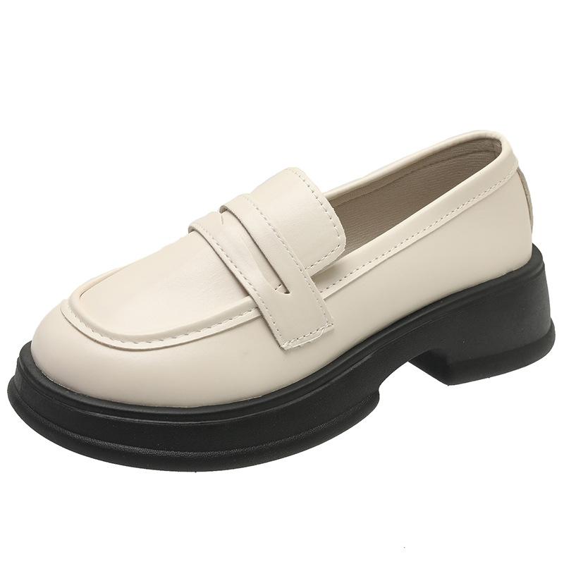 

Round head platform single shoes women s black college style small leather shoes British loafers uniform shoes 35