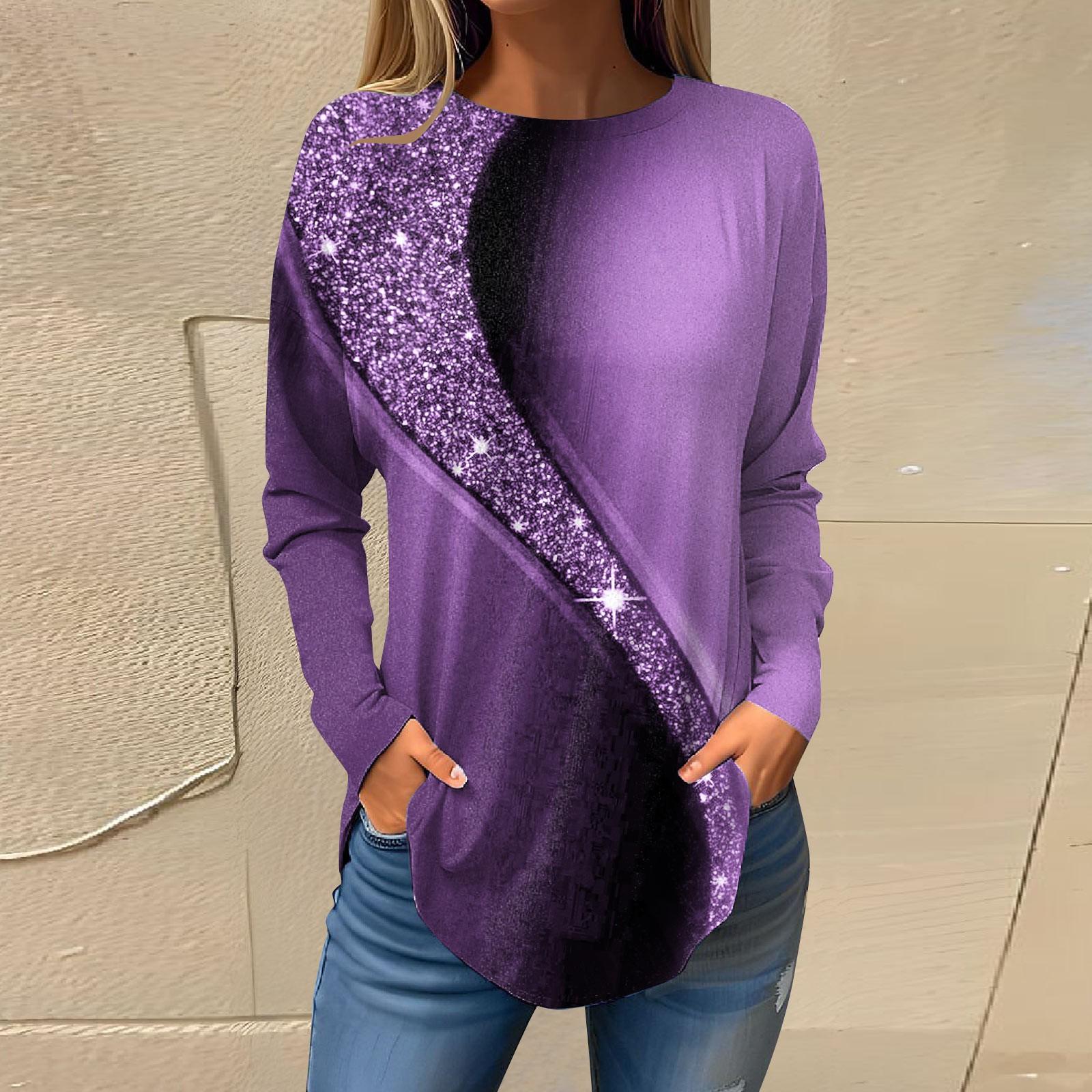 

Женская футболка с графическим принтом, длинный рукав, повседневная мода, круглый вырез, стандартный крой XXXL фиолетовый