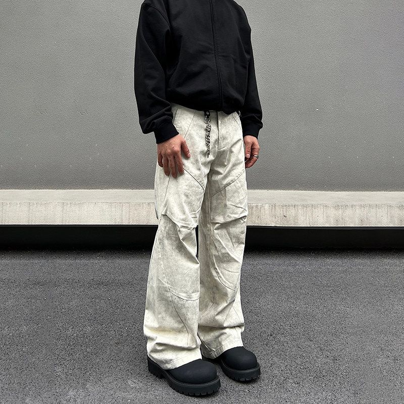 Blaexit Marble-Patterned Design Paratrooper Cargo Pants for Men, Slightly Flared American-Style Straight-Leg Cleanfit Pants