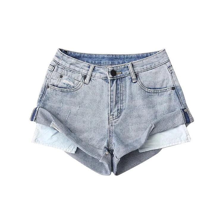 

American Spicy Girl High-Waisted Rolled Denim Shorts - Summer 2026 Women s A-Line Wide Leg Hot Pants XL світло-синій колір