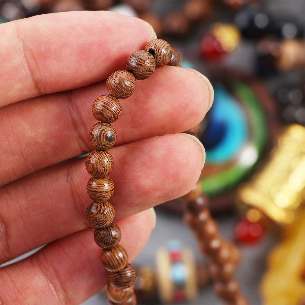 Ethnic Women Nepal Mala Buddhist Horn Necklace Wood Beads Long Necklace Pendant