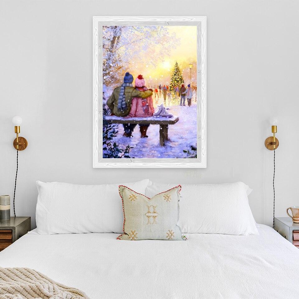 New 5D DIY Diamond Painting Snow Scene Diamond Embroidery Sunset Cross Stitch Full Round Drill Home Decor Manual Art Gift