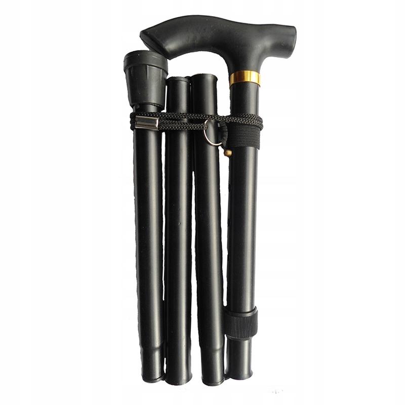 Folding walking stick, adjustable height, aluminum, black
