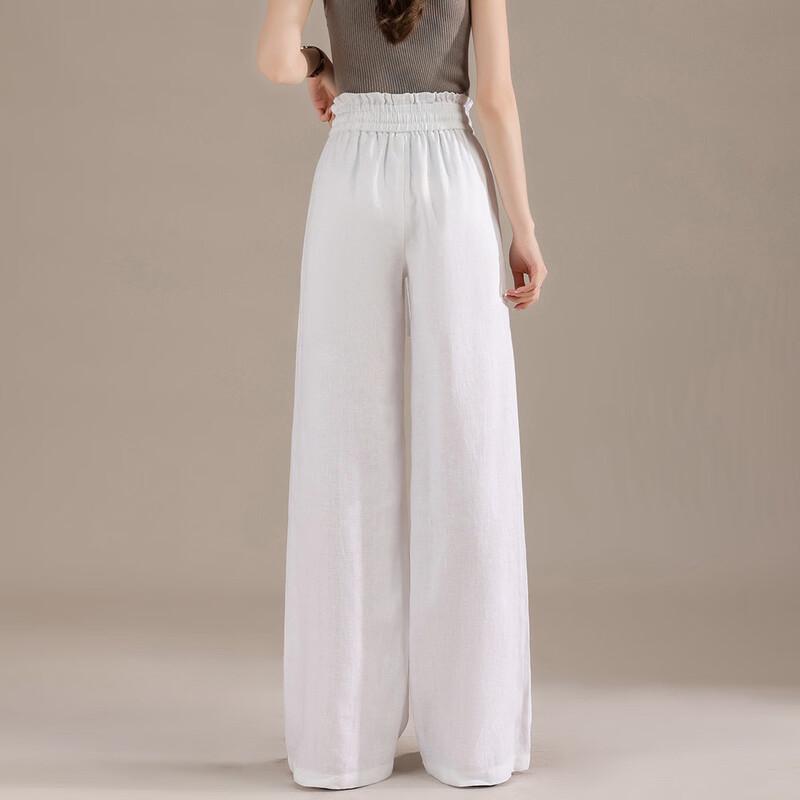 RAIN.CUN Women's Premium Linen Drawstring Wide-Leg Pants