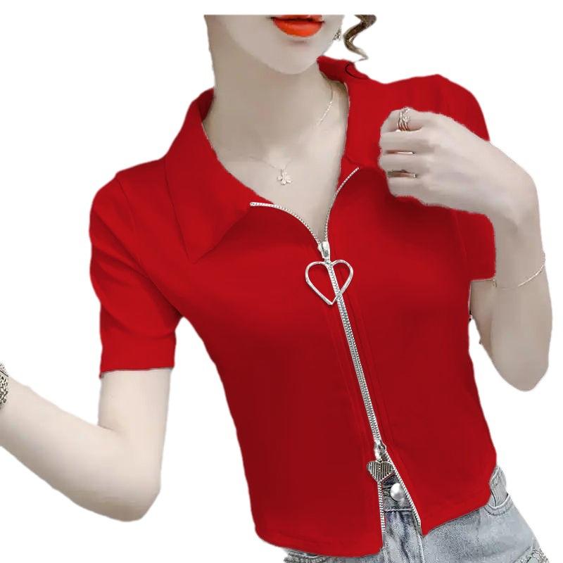 Slim and Slim High Waist Short Half-sleeved Top In Summer New Zipper Design Niche T-shirt for Women