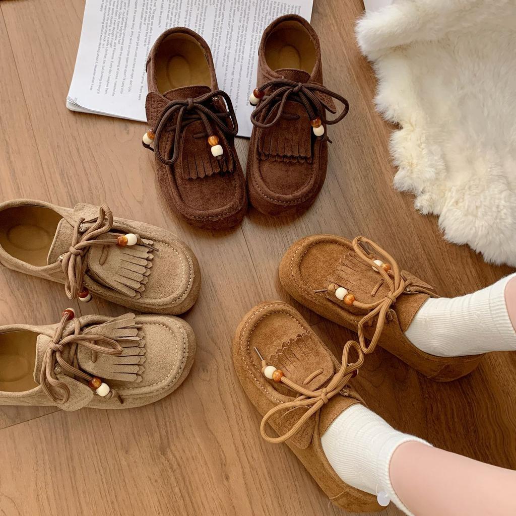 Retro all-inclusive fringed women's new comfortable and versatile lazy one-pedal casual Doudou shoes