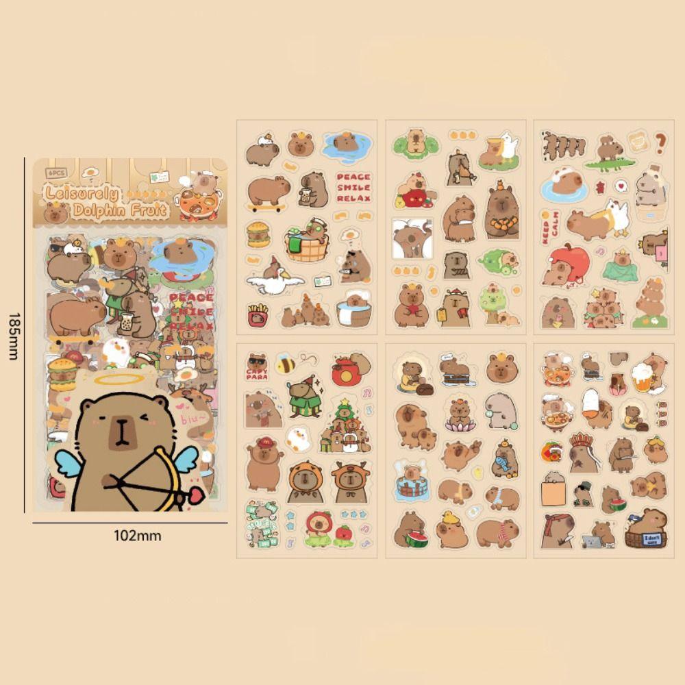 6Pcs/bag Cartoon Capybara Handbook Stickers Stationery Cartoon Decorative Stickers