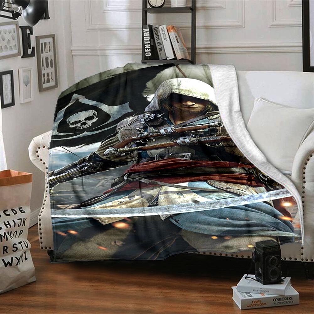 Coperta stampata con tema Assassin's Creed - Perfetta per divano, letto, viaggi e uso all'aperto | Lavabile in lavatrice, accogliente e resistente.