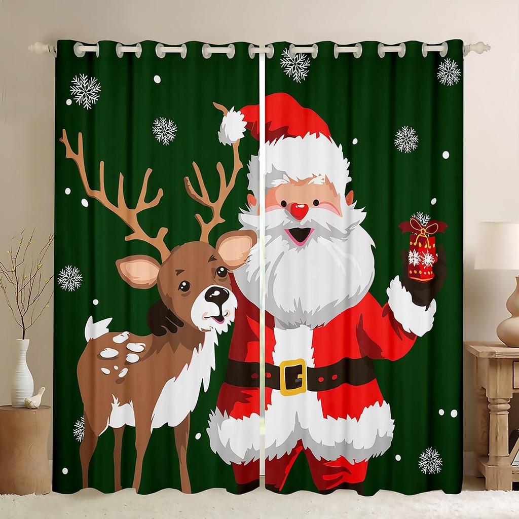 Blackout Christmas Tree Curtain Cute Santa Claus Living Room Decor Cartoon Snowman Window Curtains Drape Made Of Polyester Washable Sitting Ready