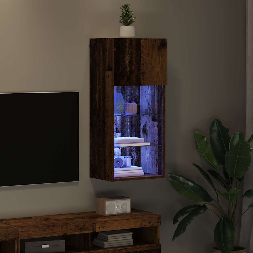 Wall Mounted TV Cabinet with LED Lighting Reclaimed Wood Finish 40.5 x 30 x 90 cm