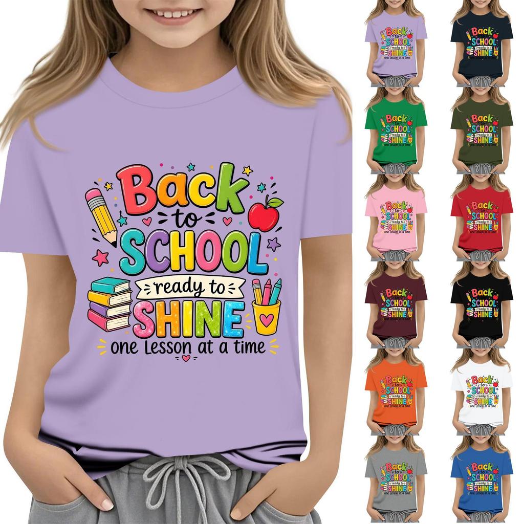 Children's Casual and Fashionable Round-Neck Printed Short-Sleeve Top for Back-to-School