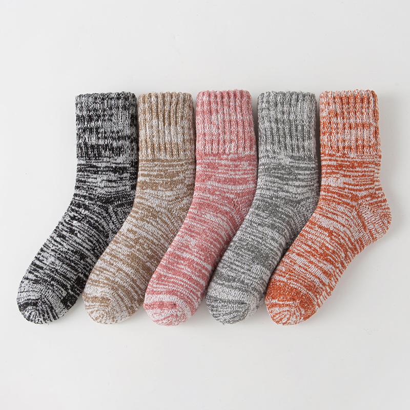 5/10 Pairs Comfortable Casual and Versatile Autumn Winter Women's Socks Multi Color Retro Color Scheme Thickened Warmth Fleece Socks for Women