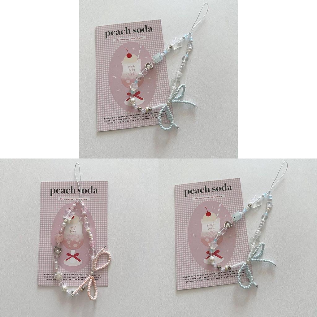 Style Korean Design Pink Blue Girl Bow Heart Phone Lanyard With Pvc Material For Girls And Women