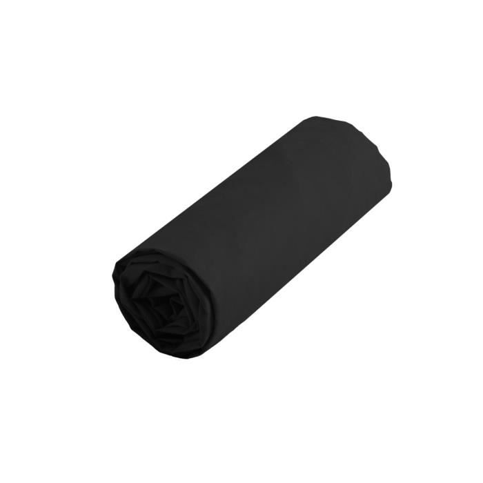 Drap housse - Alicia - 160x200 cm - 100% coton - Bonnet 25 cm - Noir