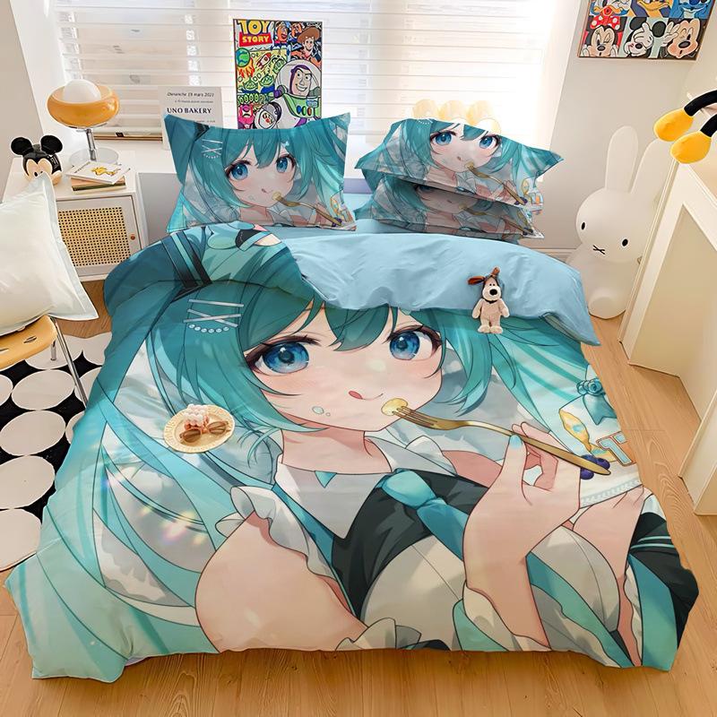 Anime Hatsune Miku Creative Peripherals Duvet Cover Merry Bedding Set Queen King Full Size for Holiday Bedroom Teens Women Gifts