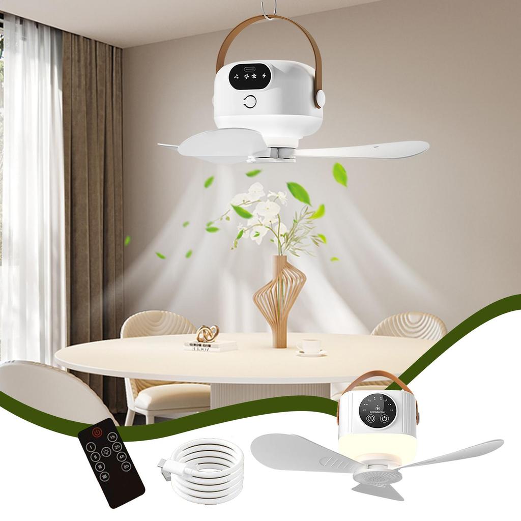 USB Charging Cooler Remote Controlled Ceiling Fan with 3 Gears Adjustable & Light for Bedroom Festival Camping Outdoor